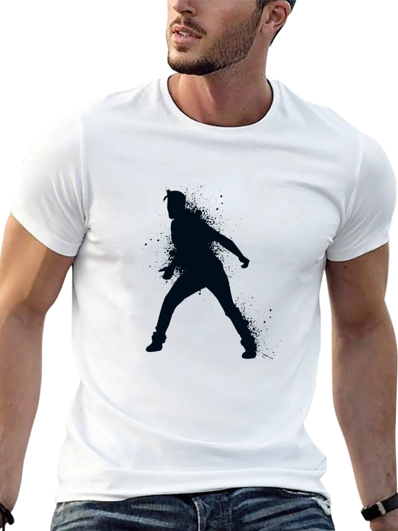 Black T-Shirt with Dancer Silhouette Print