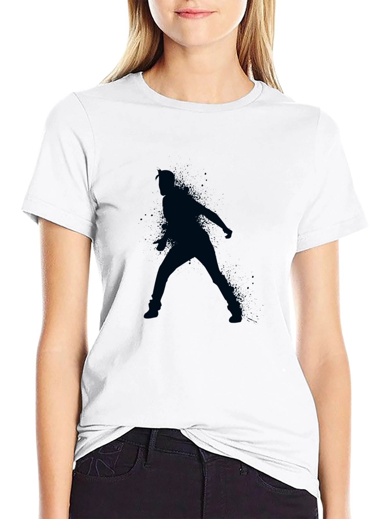 Black T-Shirt with Dancer Silhouette Print