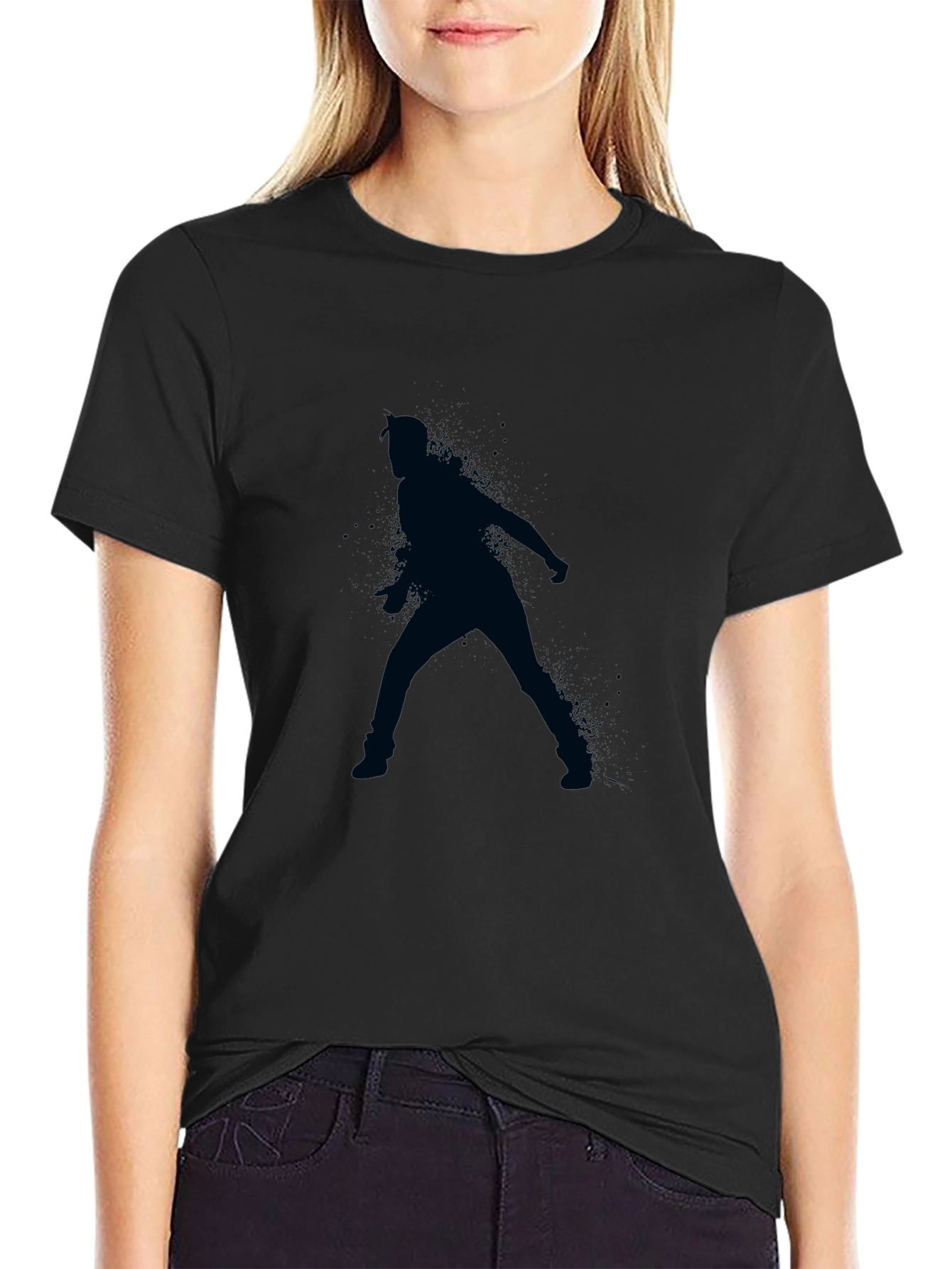 Black T-Shirt with Dancer Silhouette Print