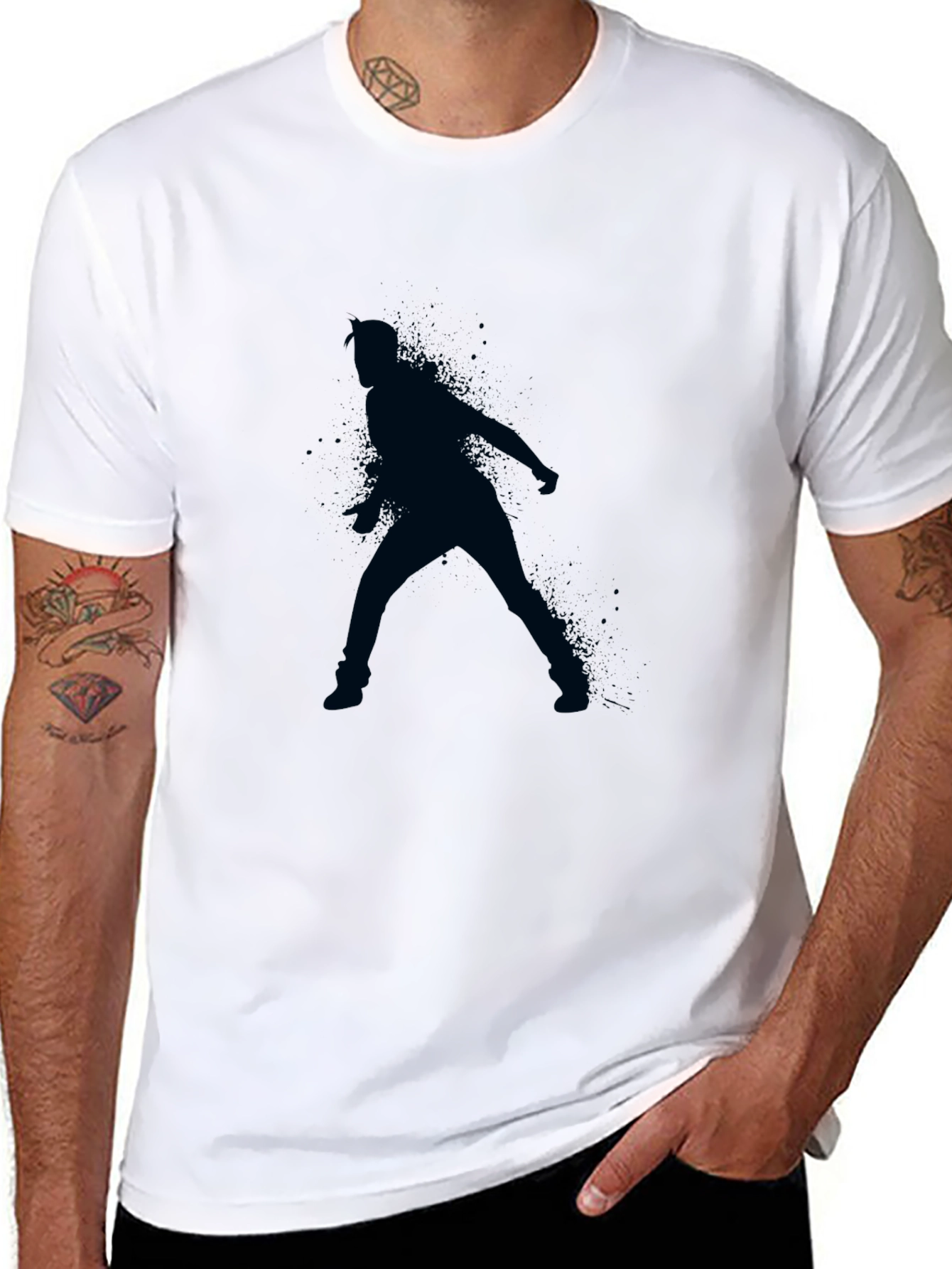 Black T-Shirt with Dancer Silhouette Print