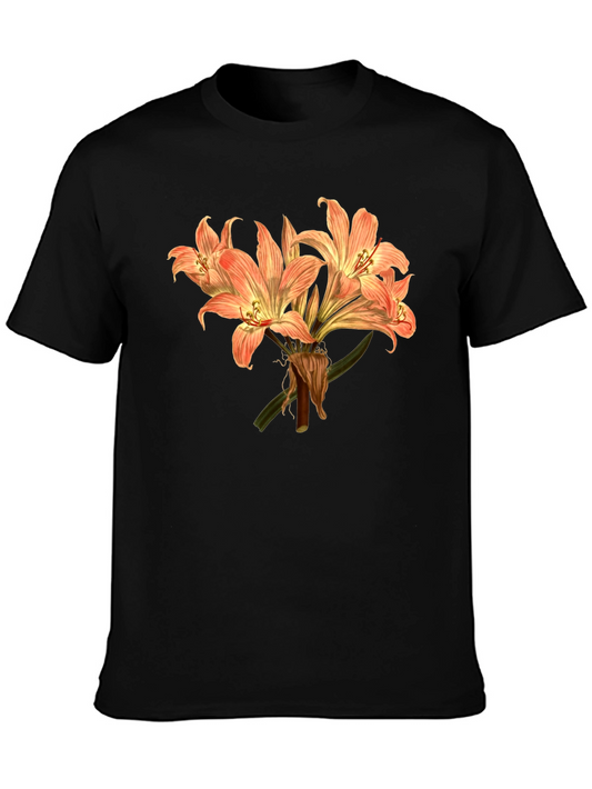 Floral T-Shirt Botanical Print Mens Black Tee