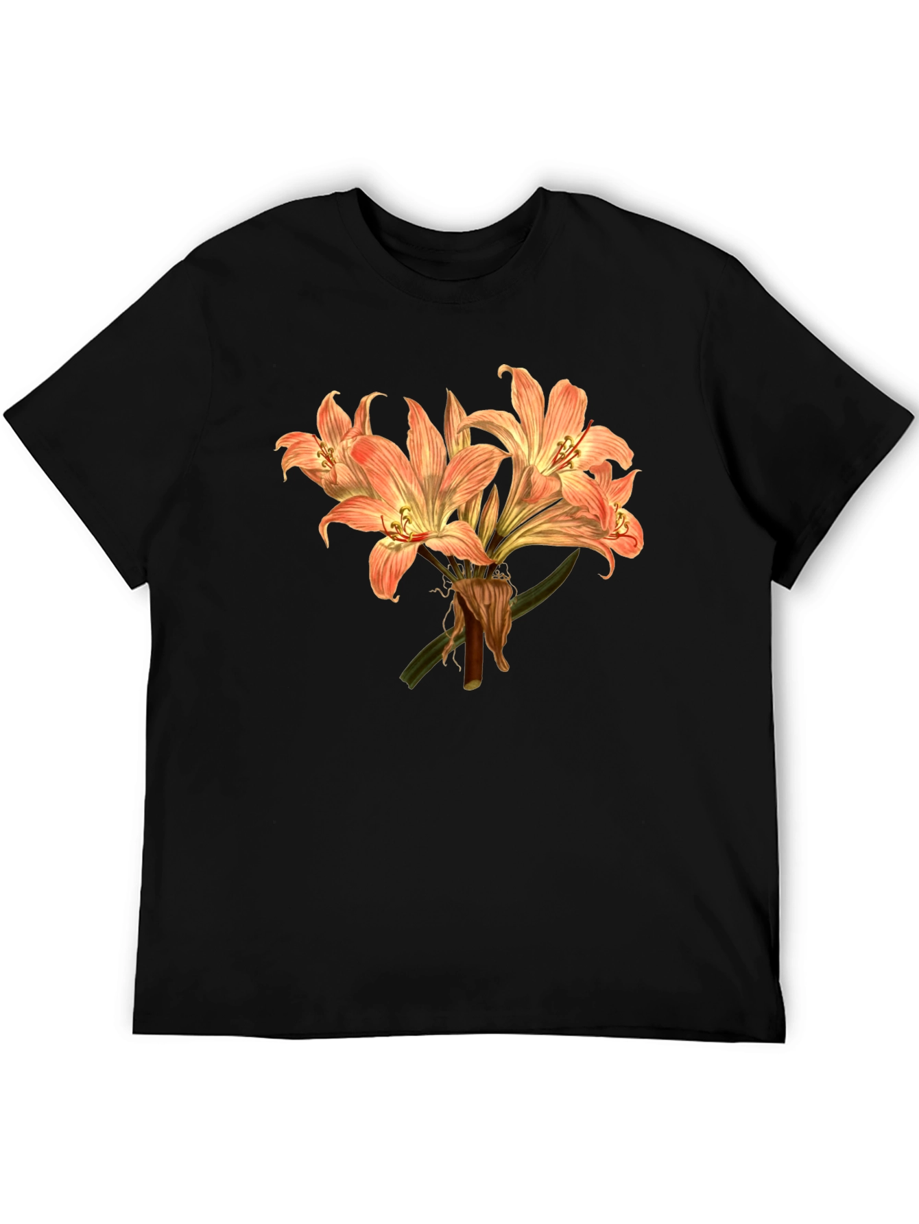 Floral T-Shirt Botanical Print Mens Black Tee