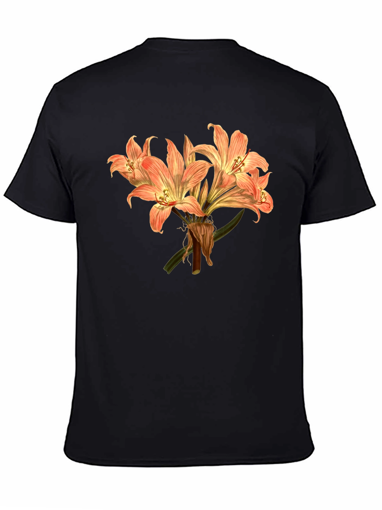 Floral T-Shirt Botanical Print Mens Black Tee