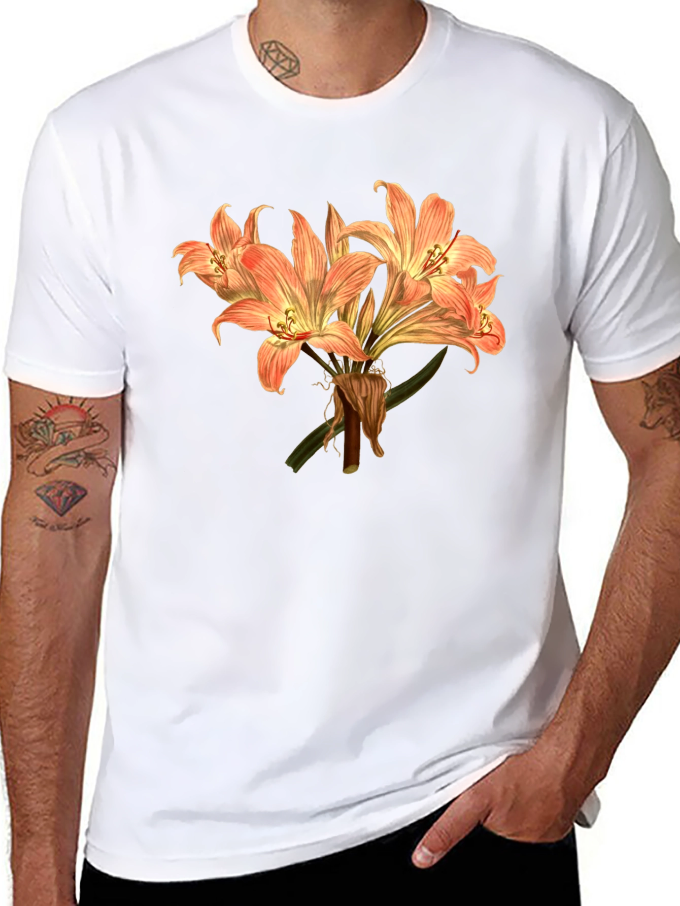Floral T-Shirt Botanical Print Mens Black Tee