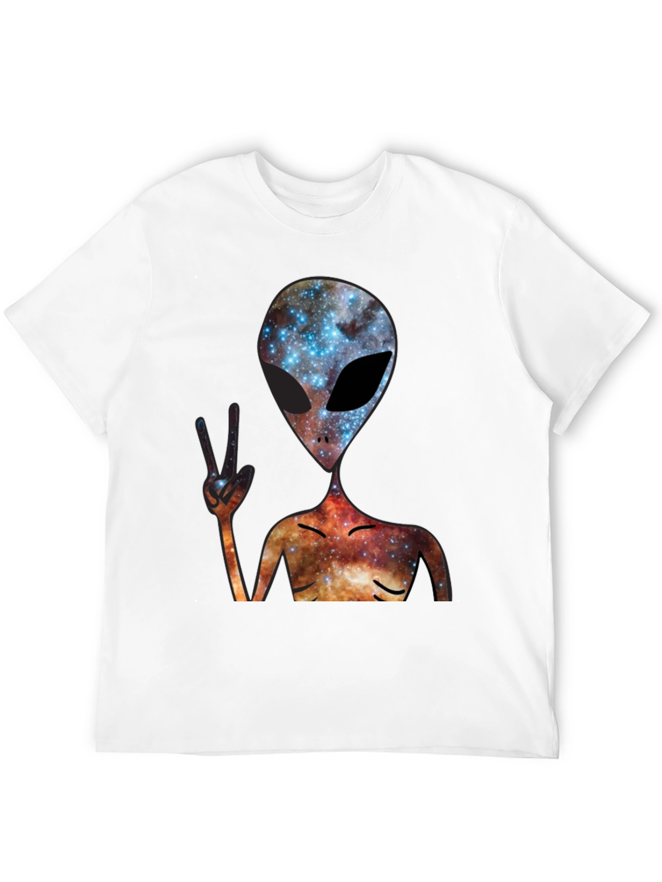 Cosmic Alien Peace Sign Black T-Shirt