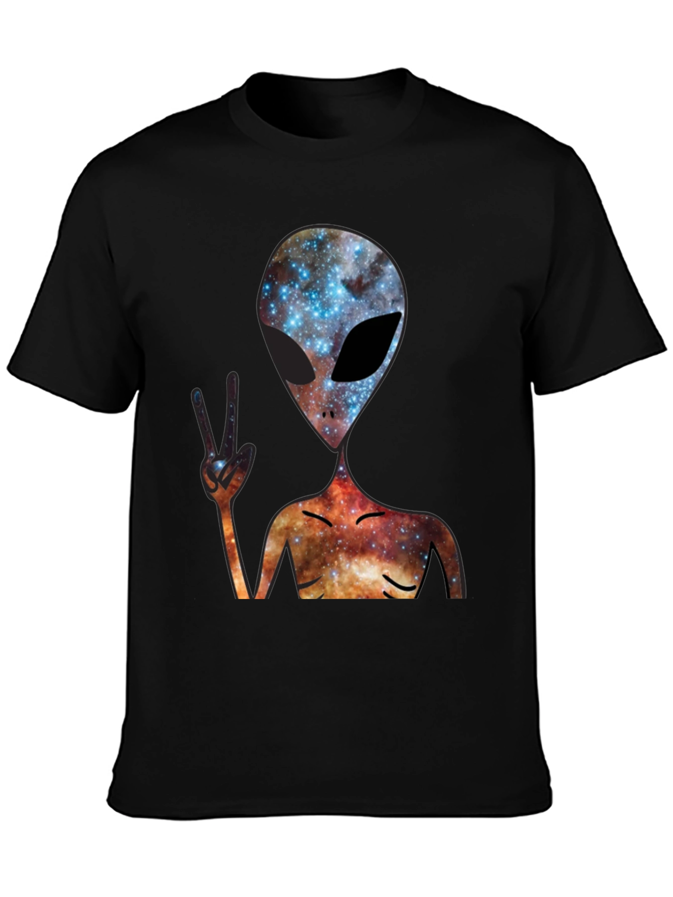Cosmic Alien Peace Sign Black T-Shirt