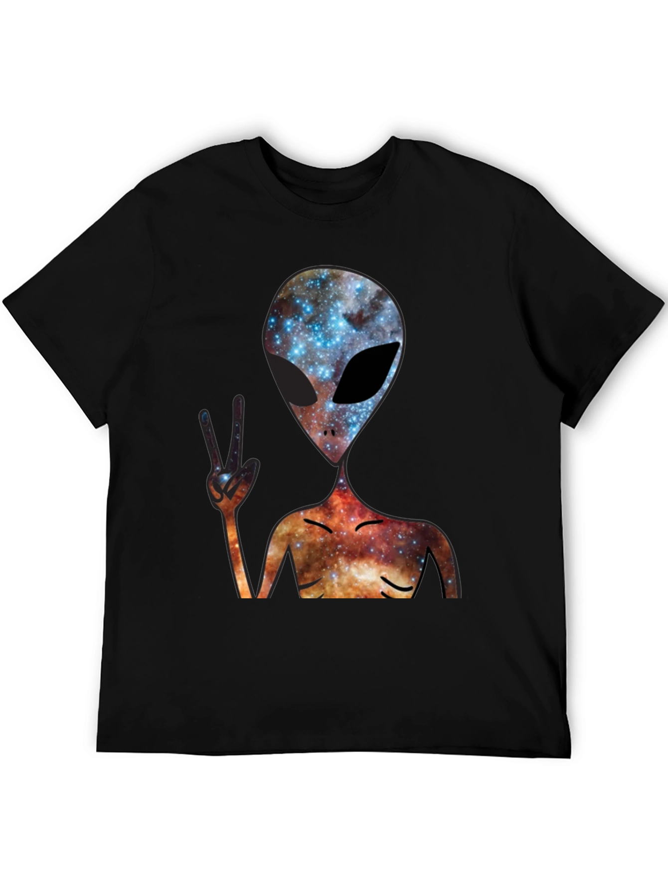 Cosmic Alien Peace Sign Black T-Shirt