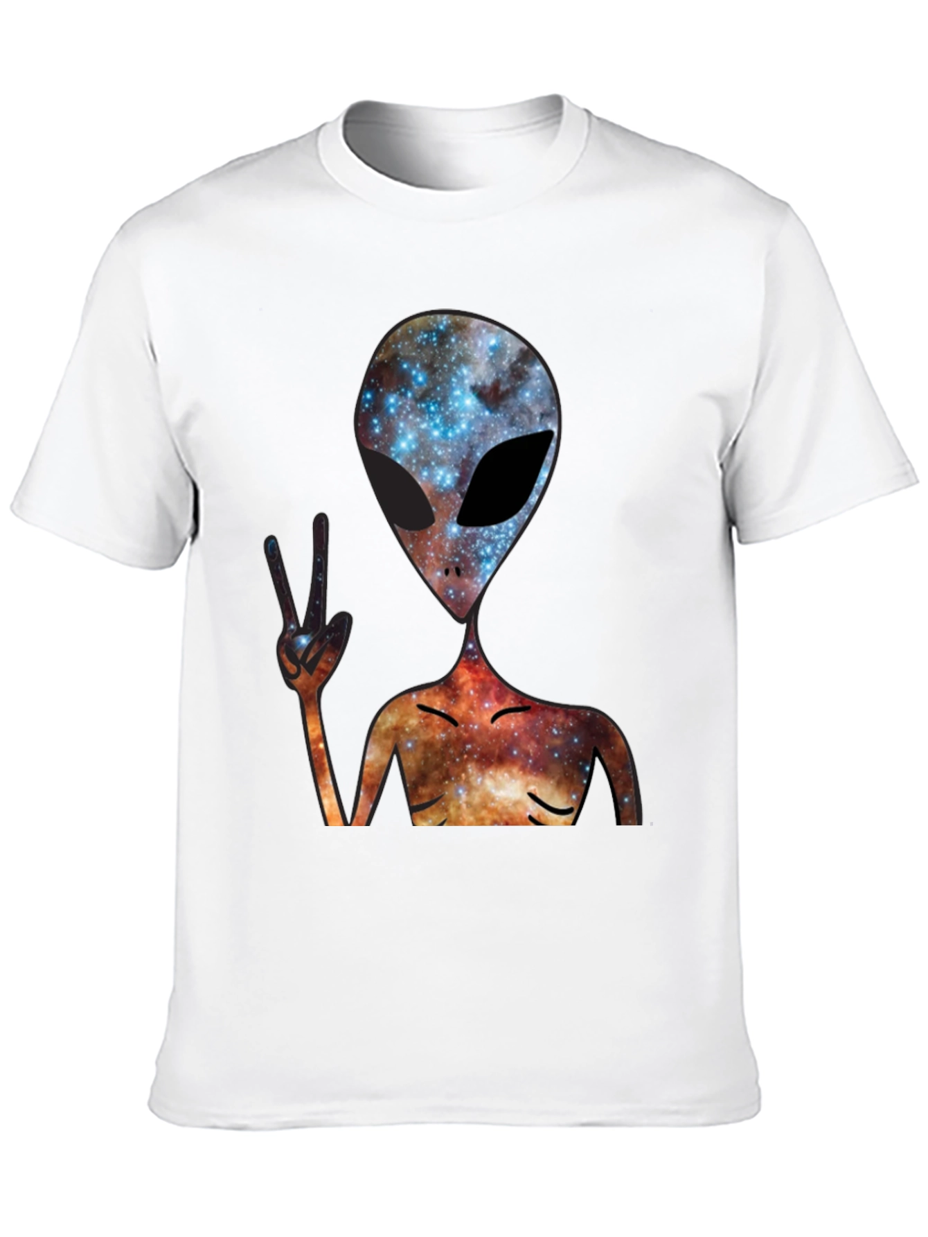 Cosmic Alien Peace Sign Black T-Shirt