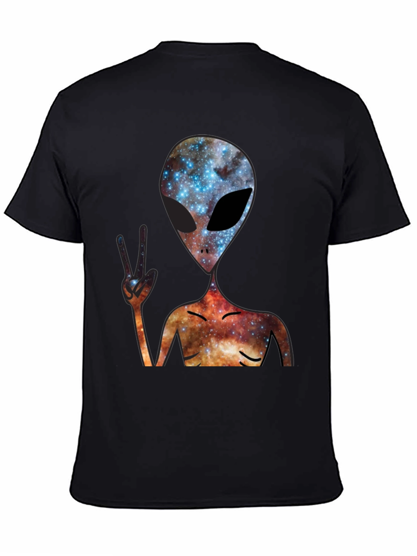 Cosmic Alien Peace Sign Black T-Shirt