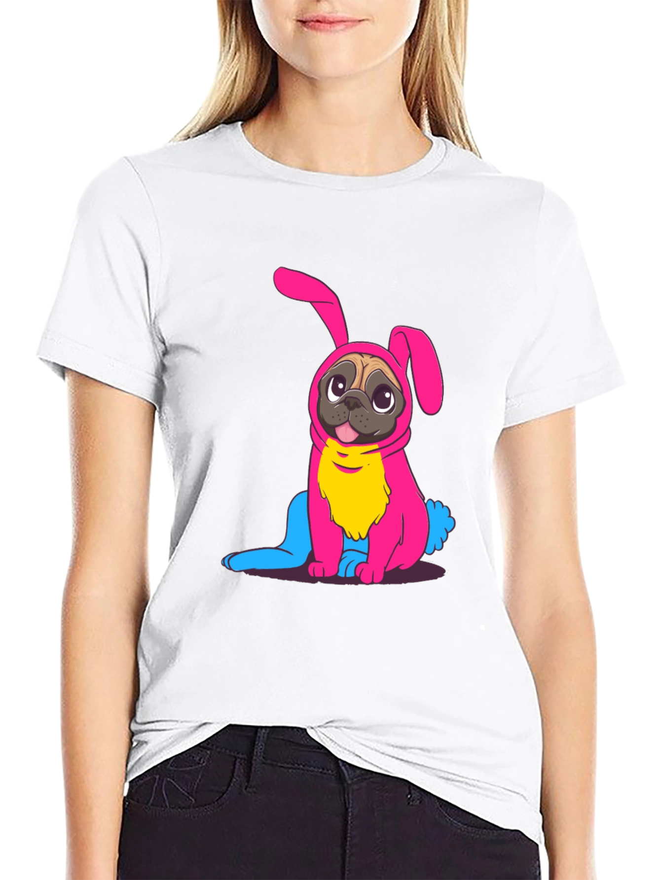 Bunny Pug Graphic Tee - Black