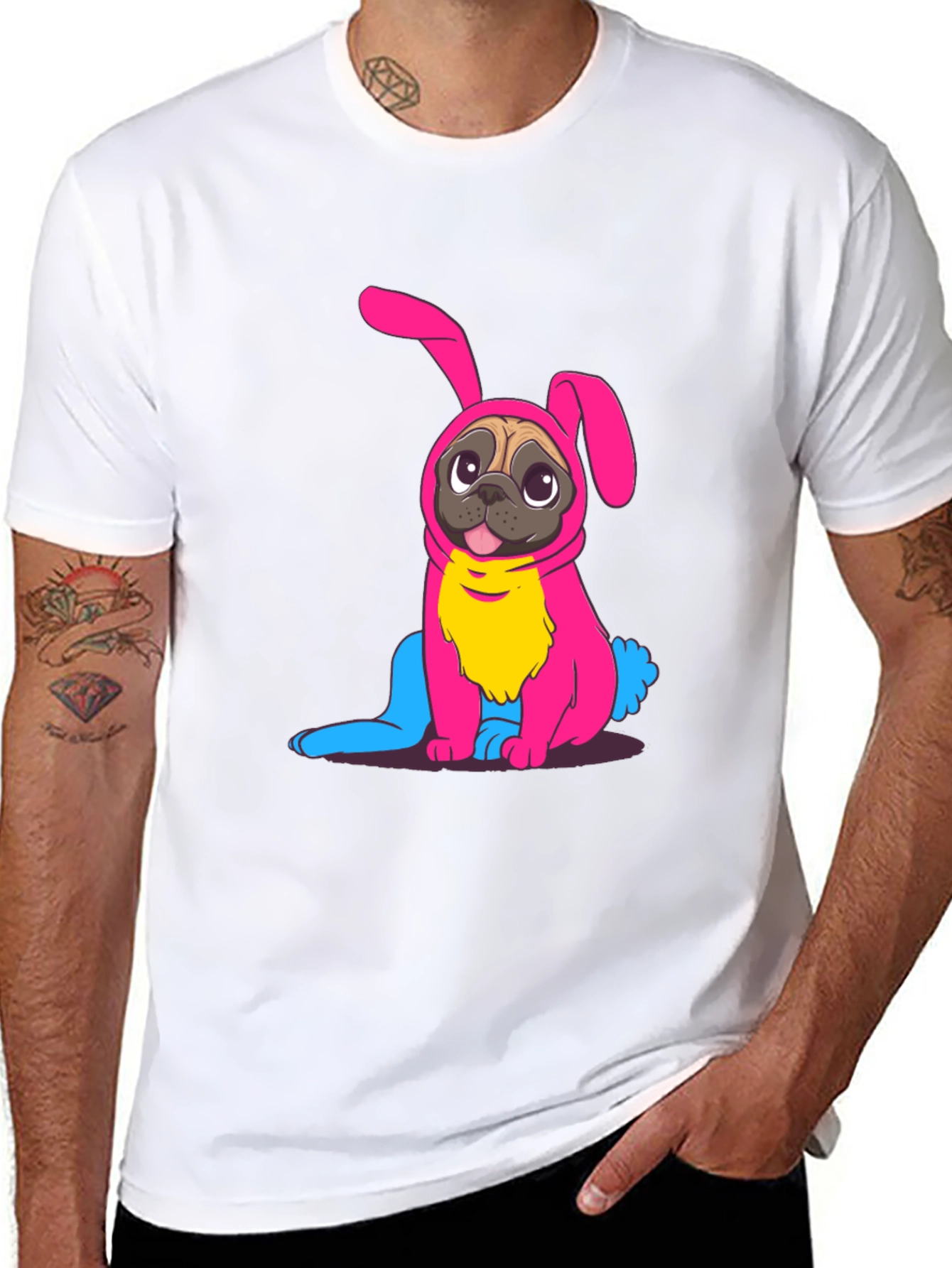 Bunny Pug Graphic Tee - Black