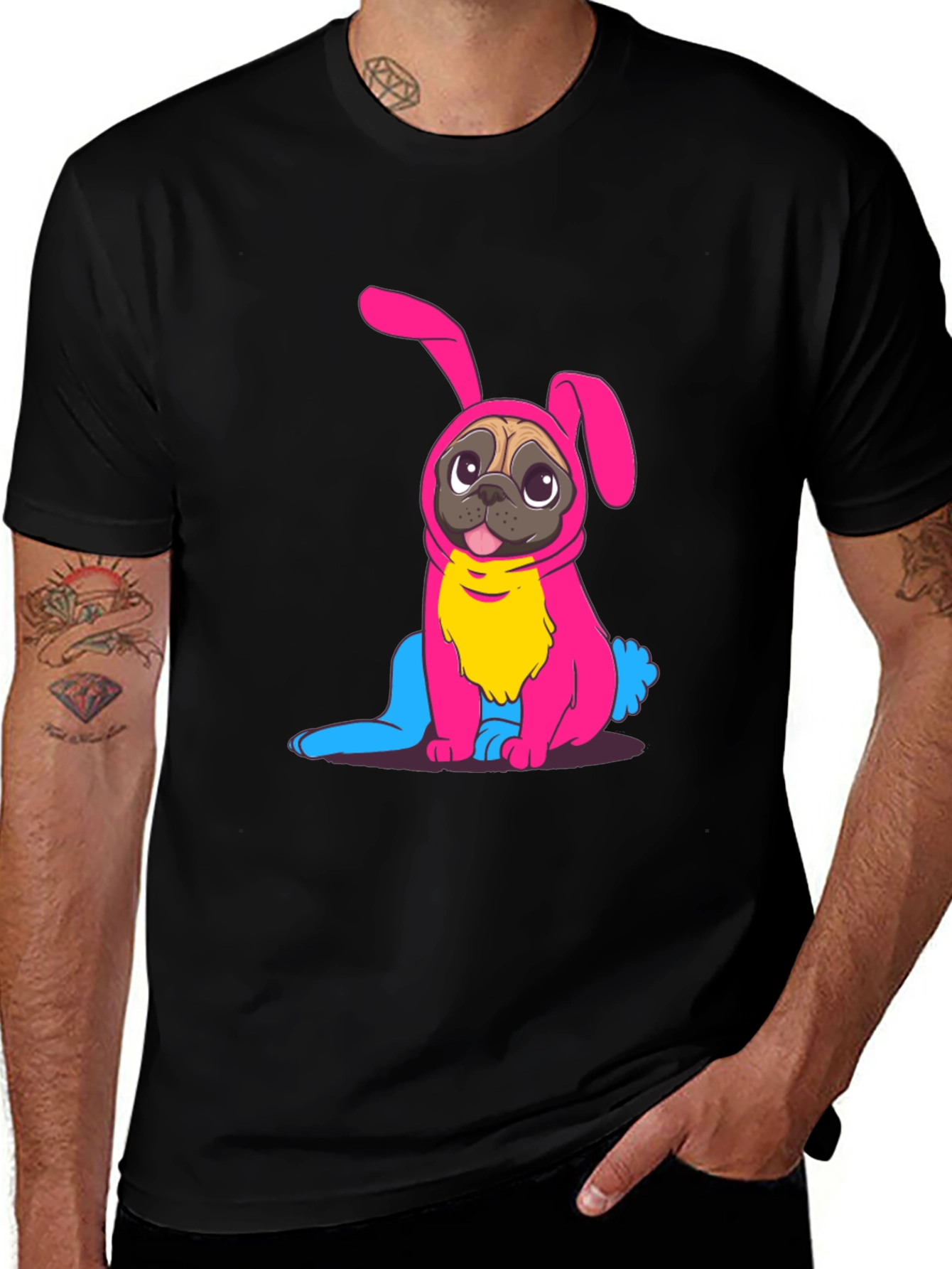 Bunny Pug Graphic Tee - Black
