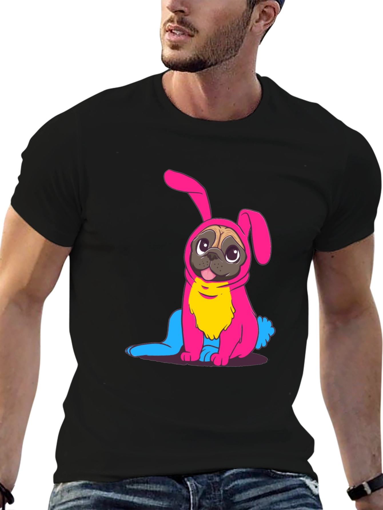 Bunny Pug Graphic Tee - Black