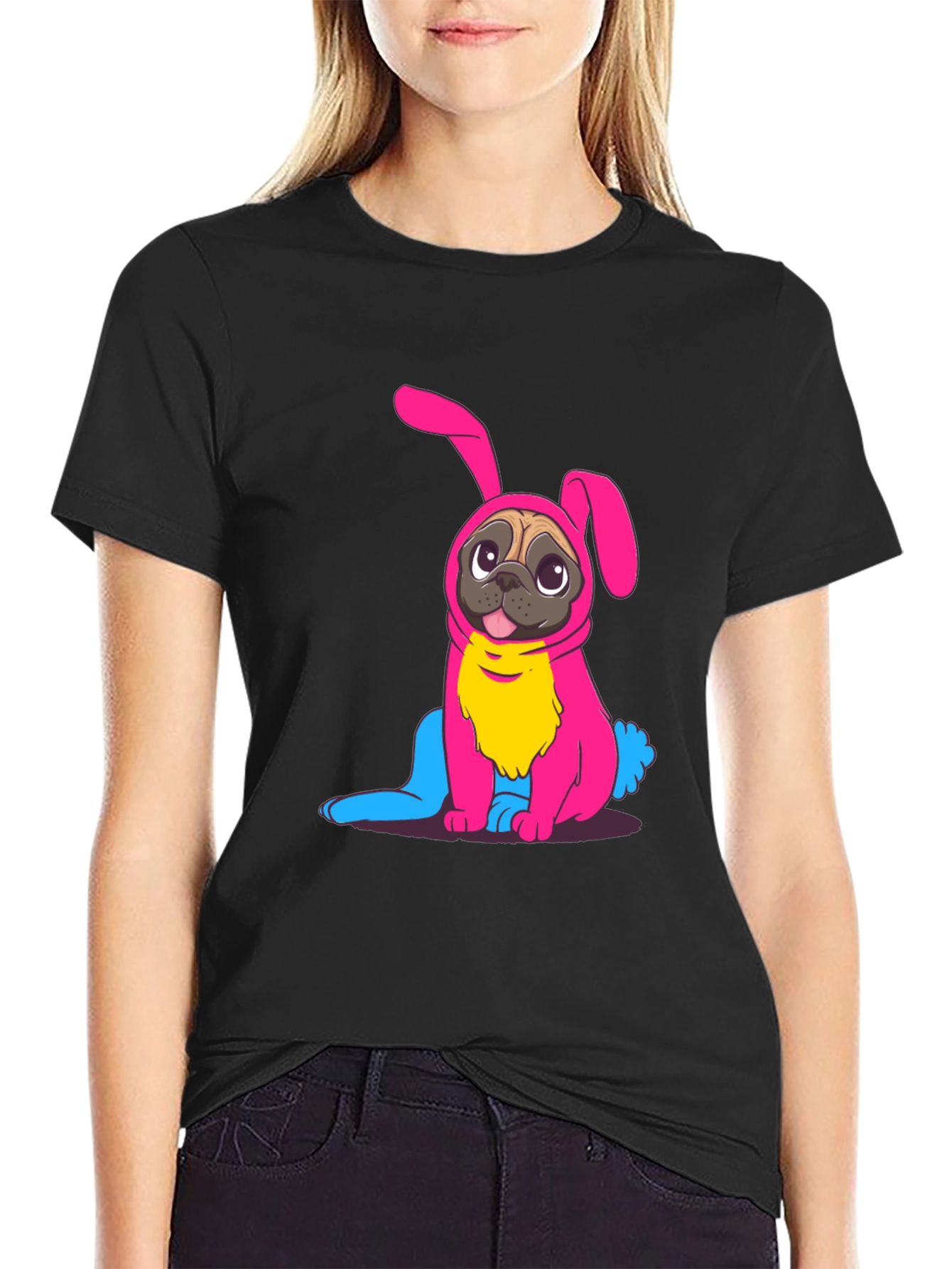 Bunny Pug Graphic Tee - Black