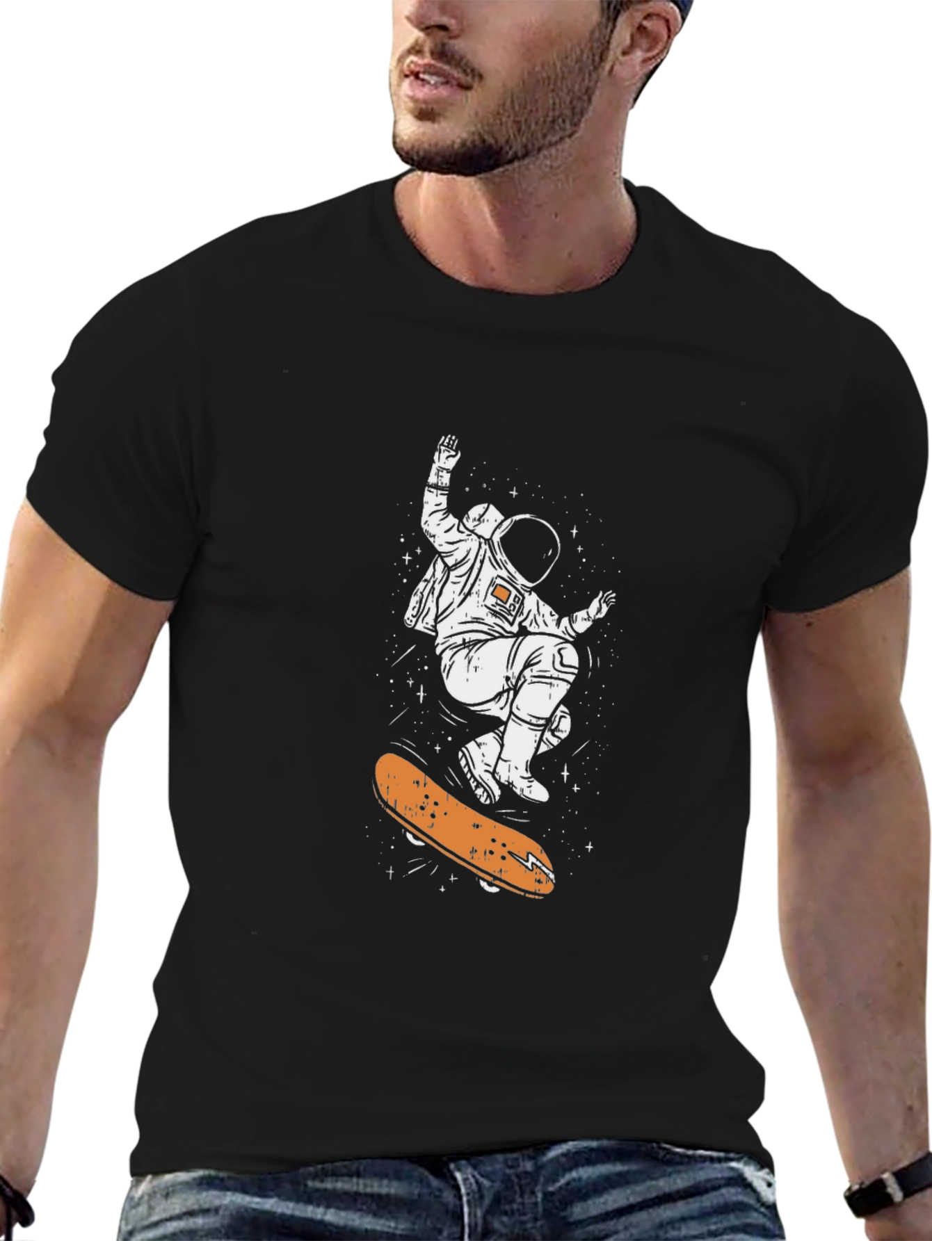 Astronaut Skateboard Graphic Tee - Cool Space Design