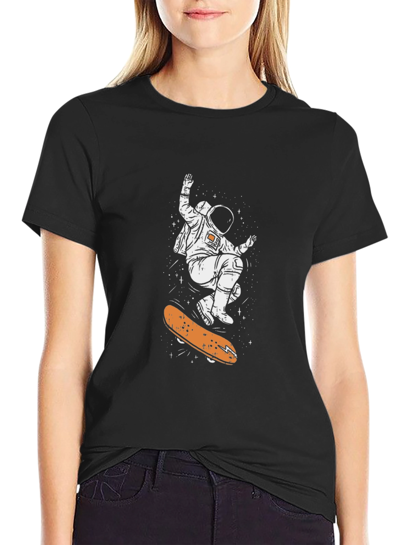 Astronaut Skateboard Graphic Tee - Cool Space Design