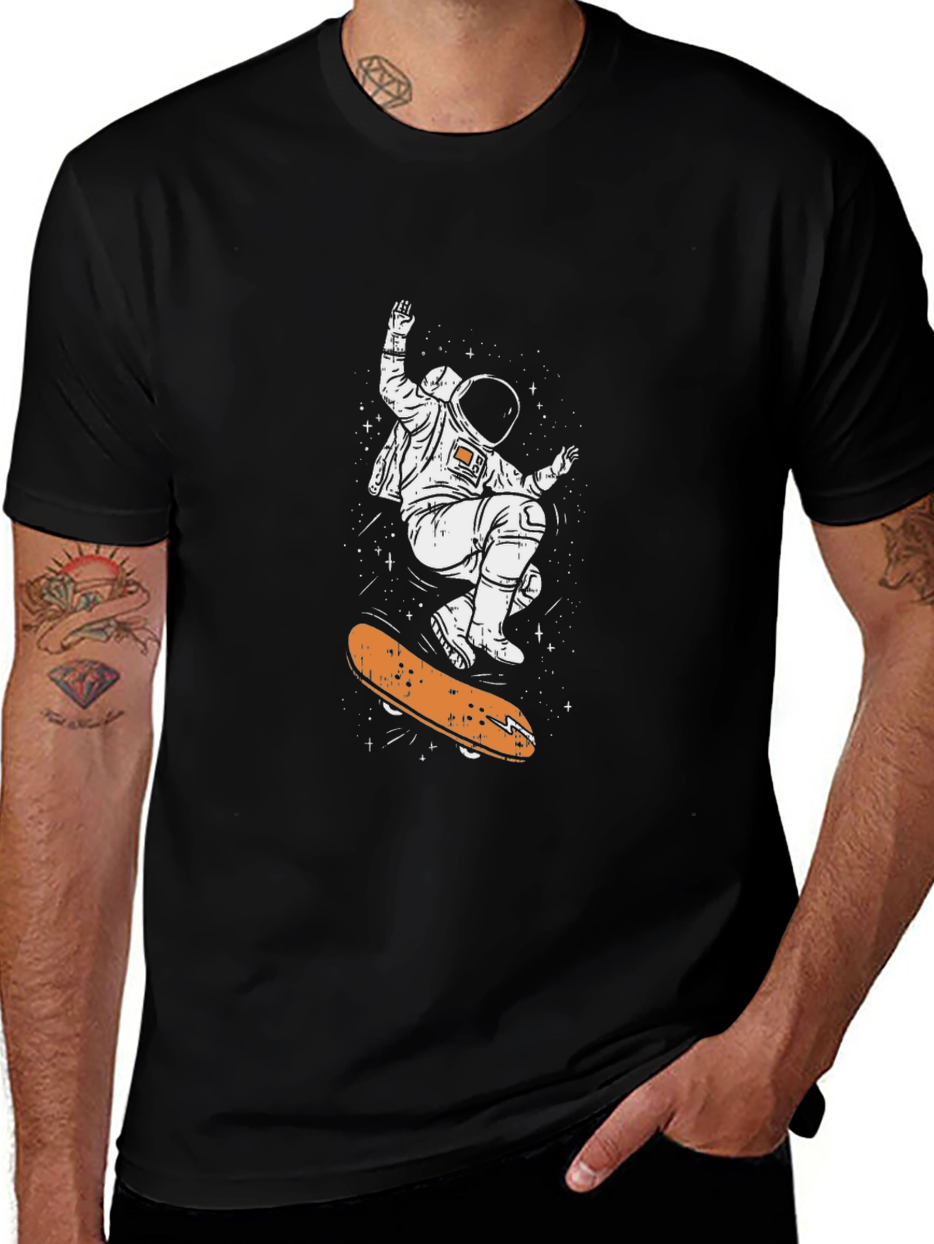 Astronaut Skateboard Graphic Tee - Cool Space Design