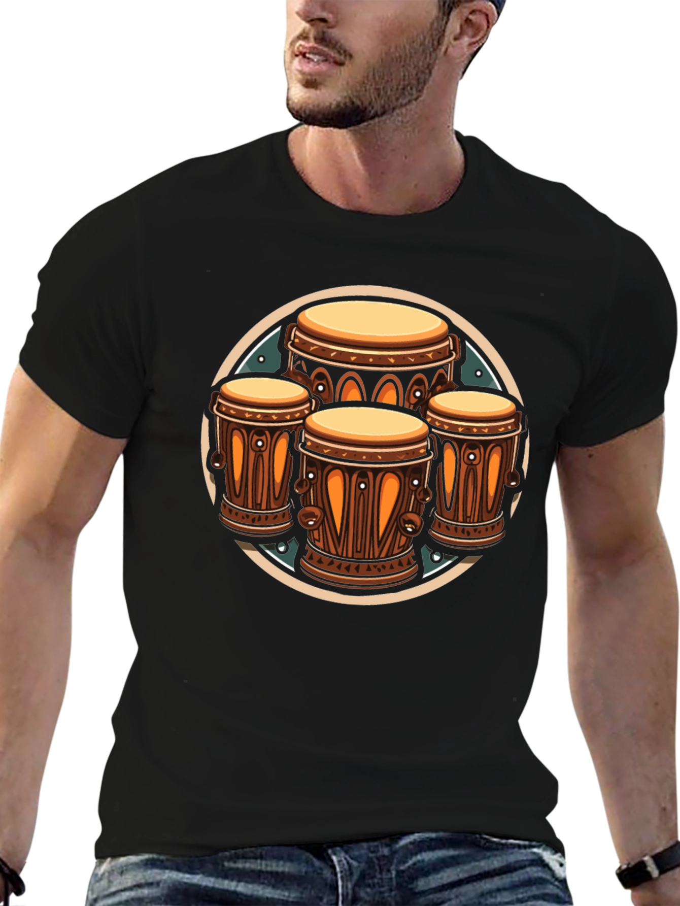 Conga Drums Graphic Black T-Shirt