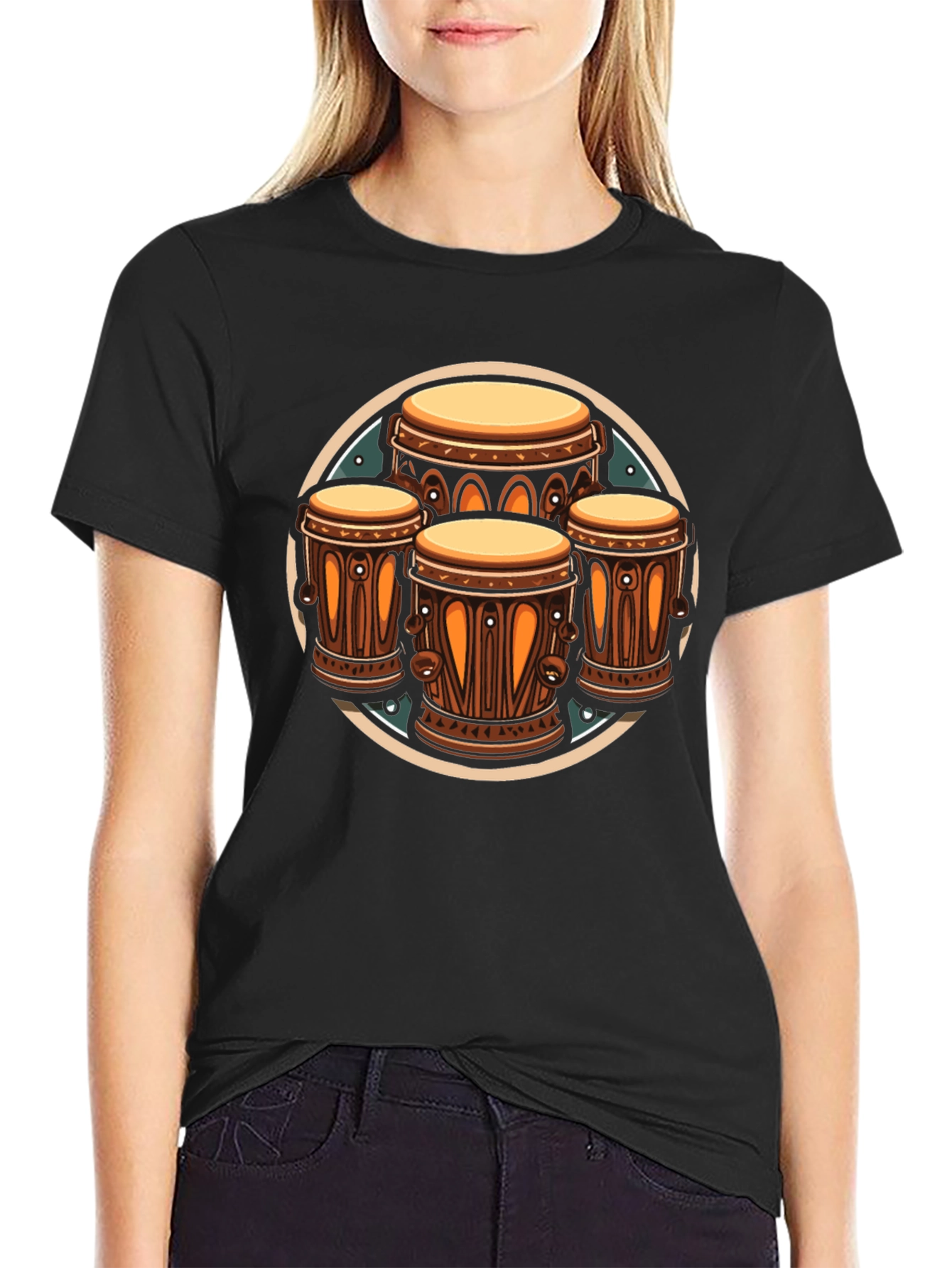 Conga Drums Graphic Black T-Shirt