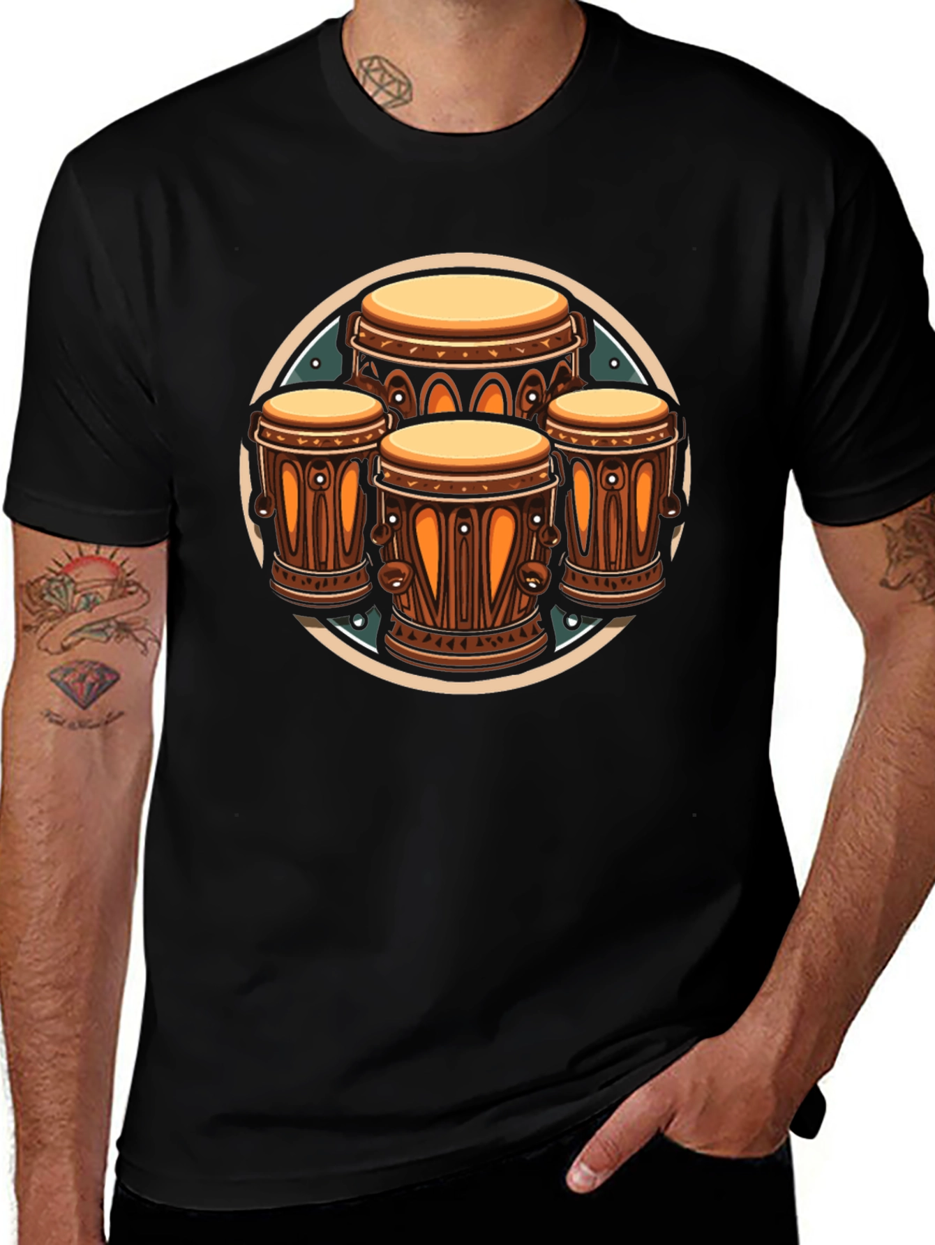 Conga Drums Graphic Black T-Shirt