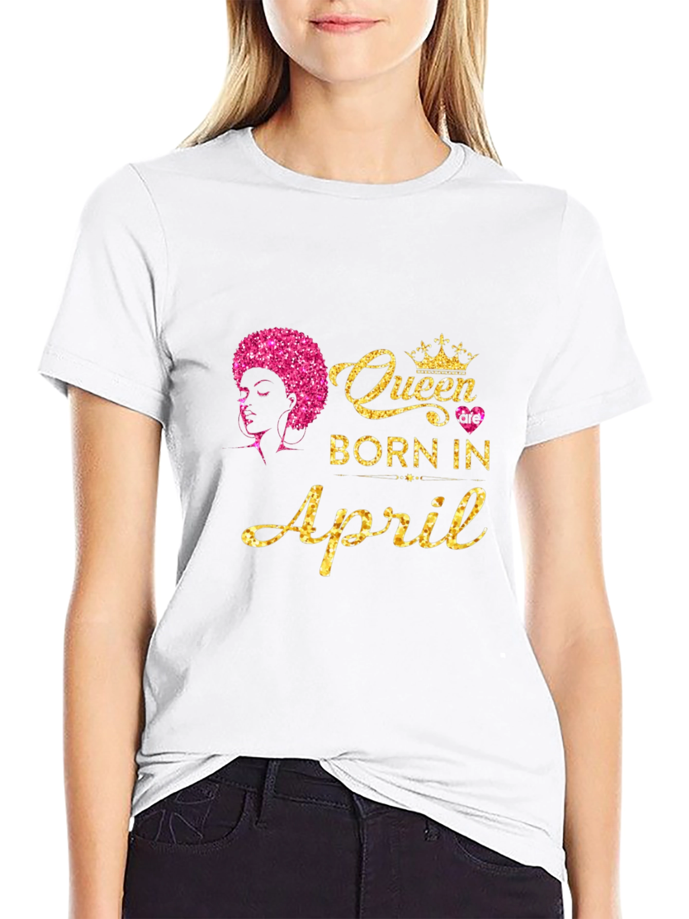 Queen Born in April Black T-Shirt