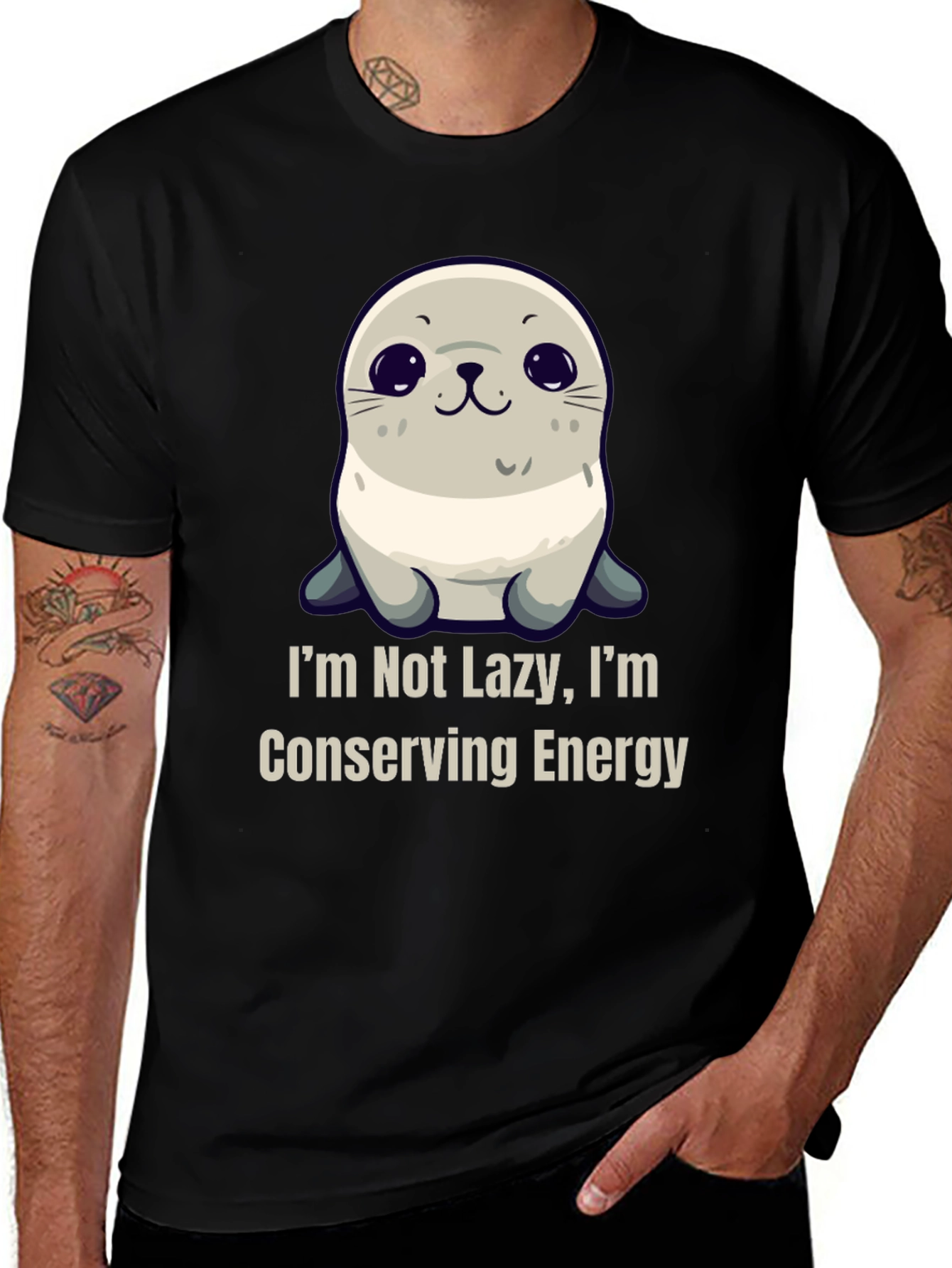 Funny Seal T-Shirt - Im Not Lazy Conserving Energy