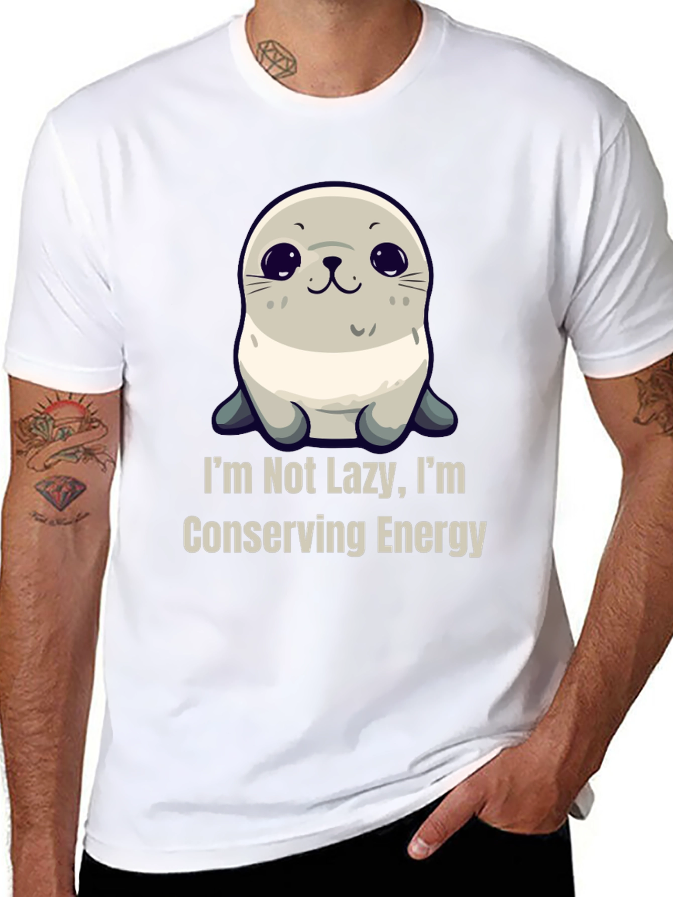 Funny Seal T-Shirt - Im Not Lazy Conserving Energy