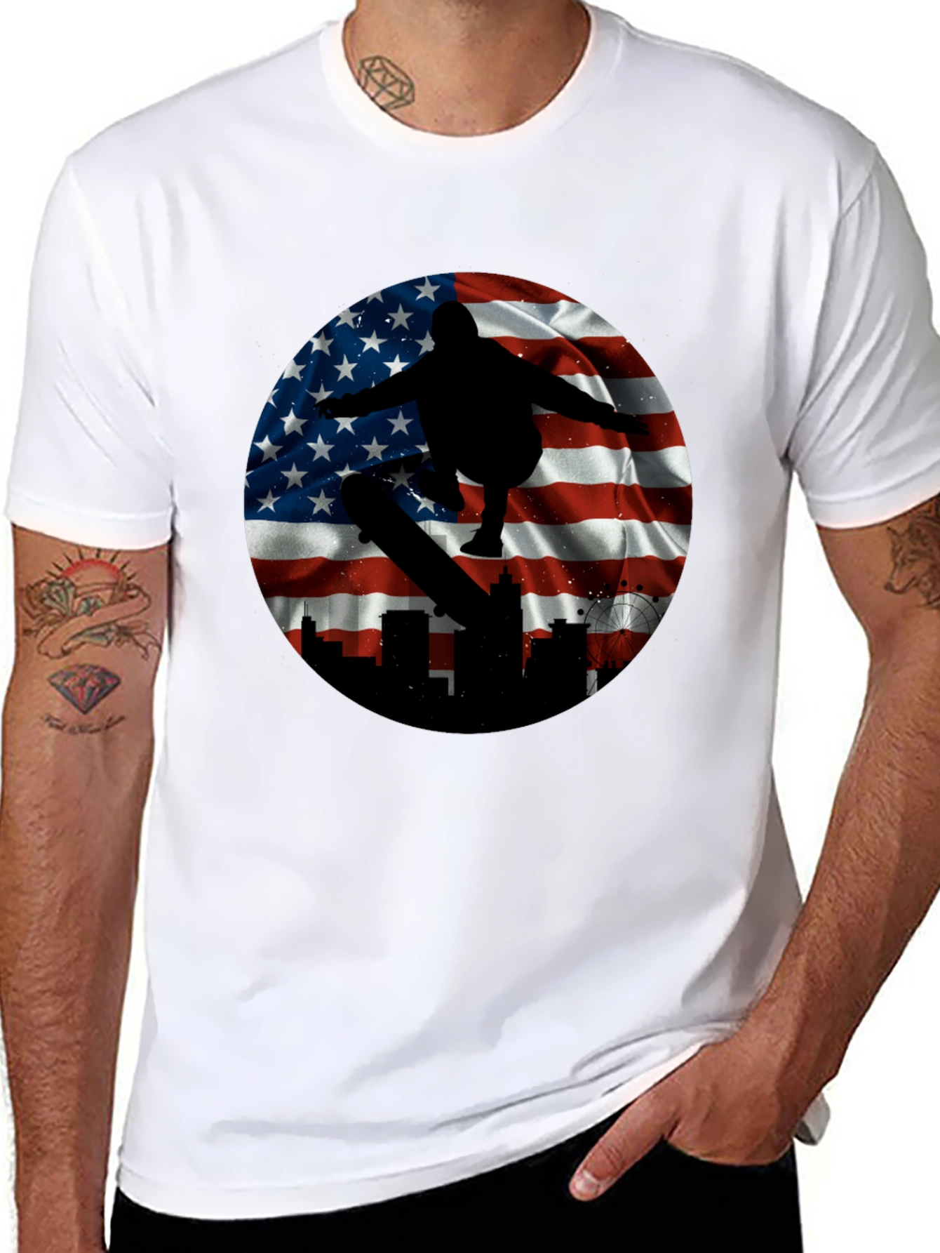 Patriotic Skater T-Shirt - American Flag Design