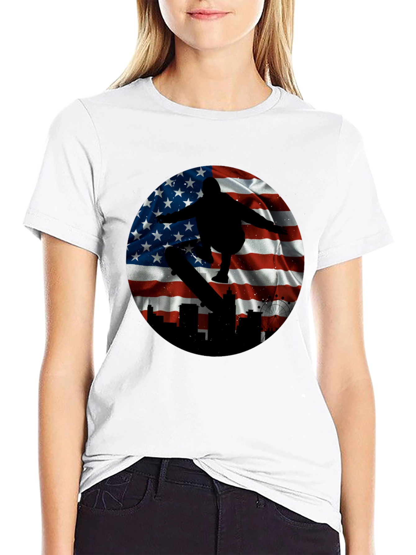 Patriotic Skater T-Shirt - American Flag Design