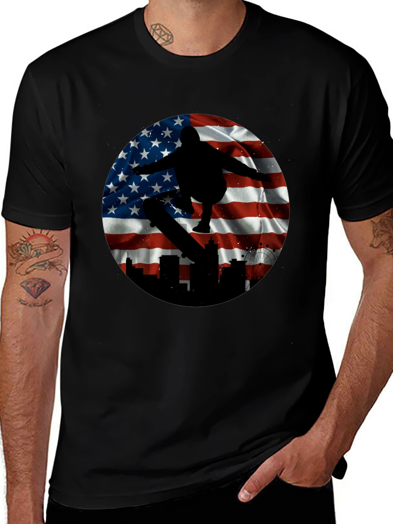 Patriotic Skater T-Shirt - American Flag Design