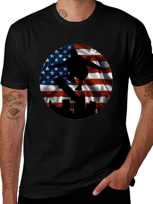 Patriotic Skater T-Shirt - American Flag Design