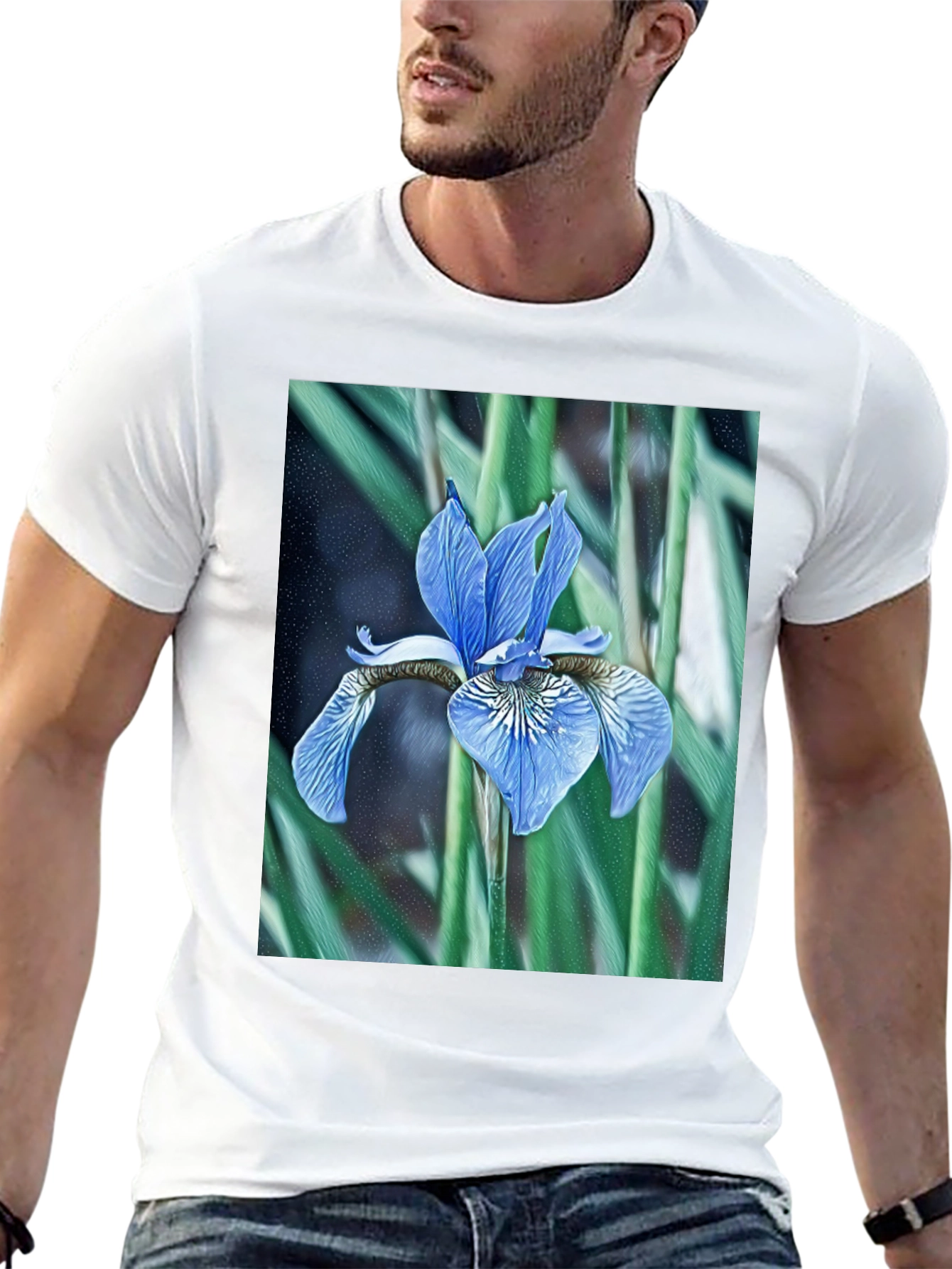Floral Iris Graphic Tee - Modern Nature Print