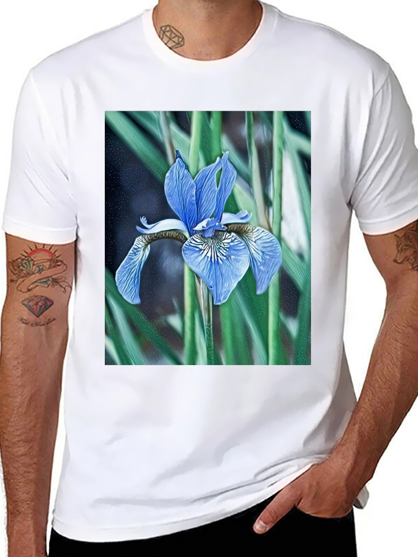 Floral Iris Graphic Tee - Modern Nature Print