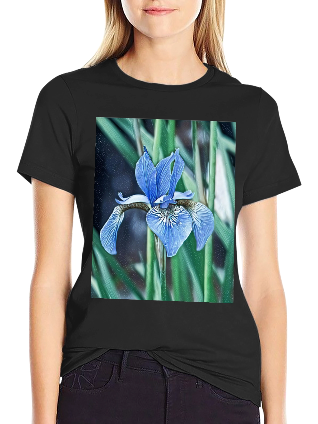 Floral Iris Graphic Tee - Modern Nature Print