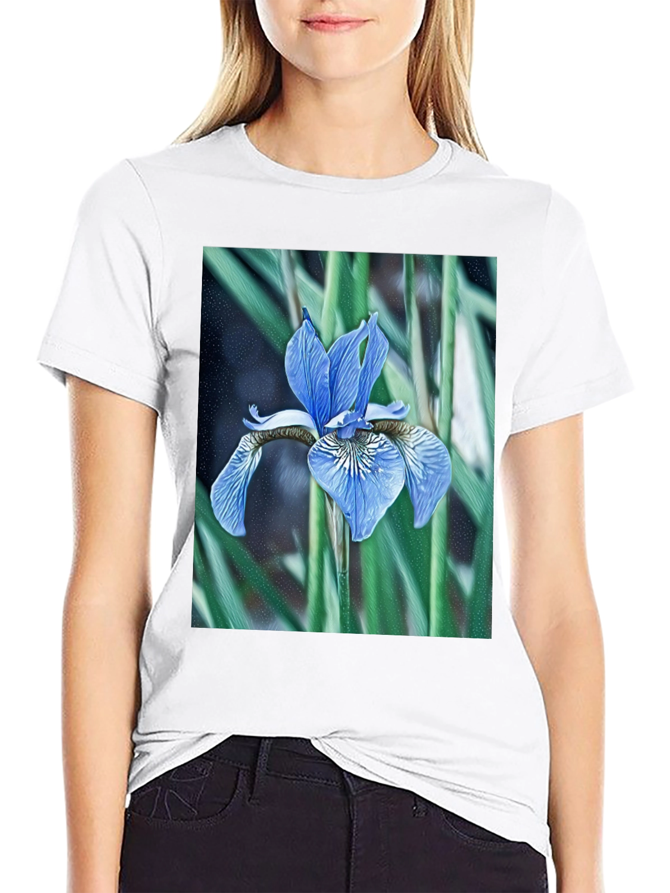 Floral Iris Graphic Tee - Modern Nature Print