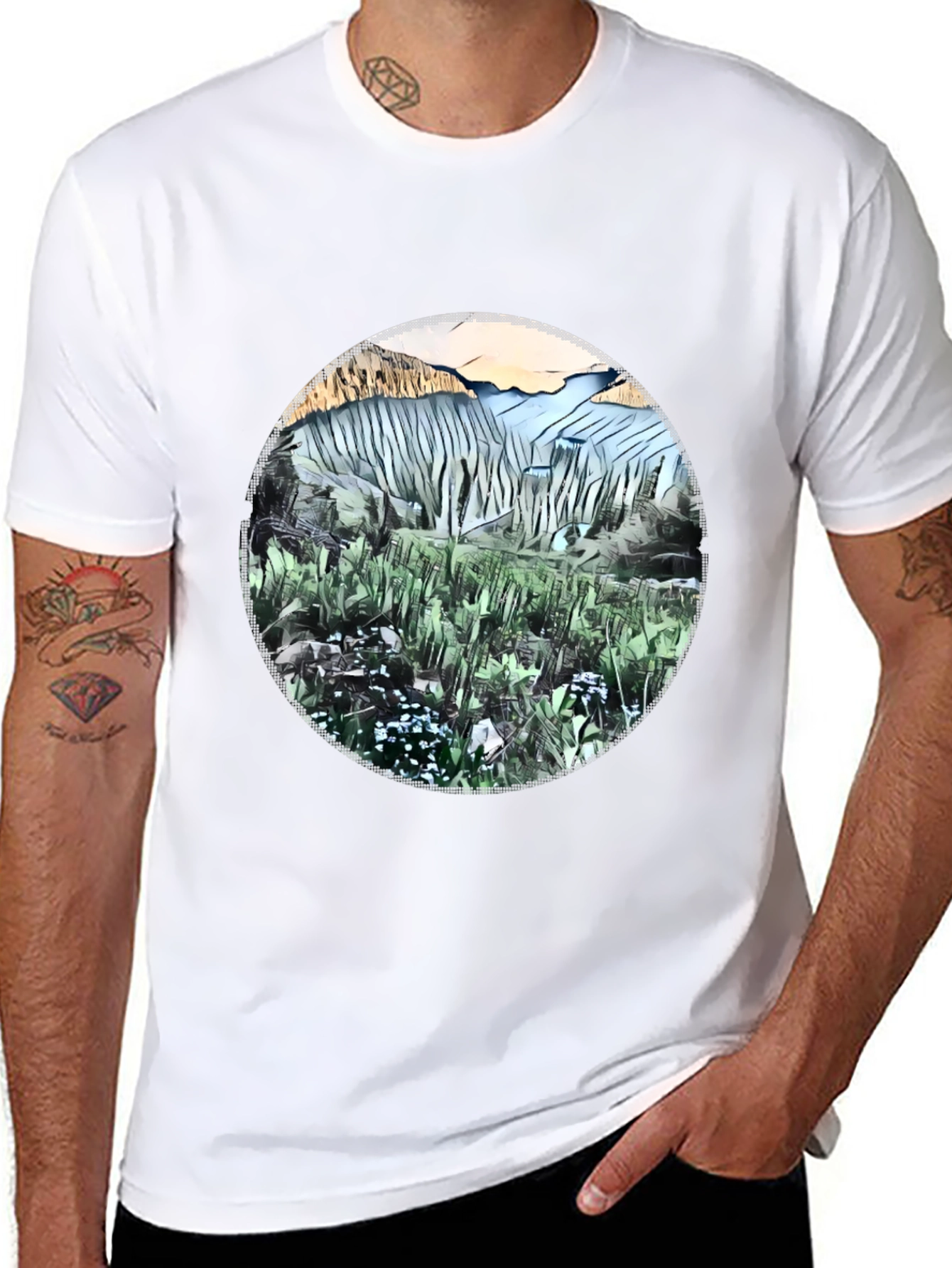 Abstract Mountain View Graphic T-Shirt