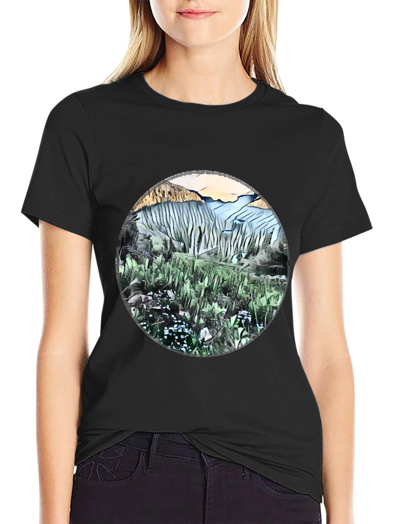Abstract Mountain View Graphic T-Shirt