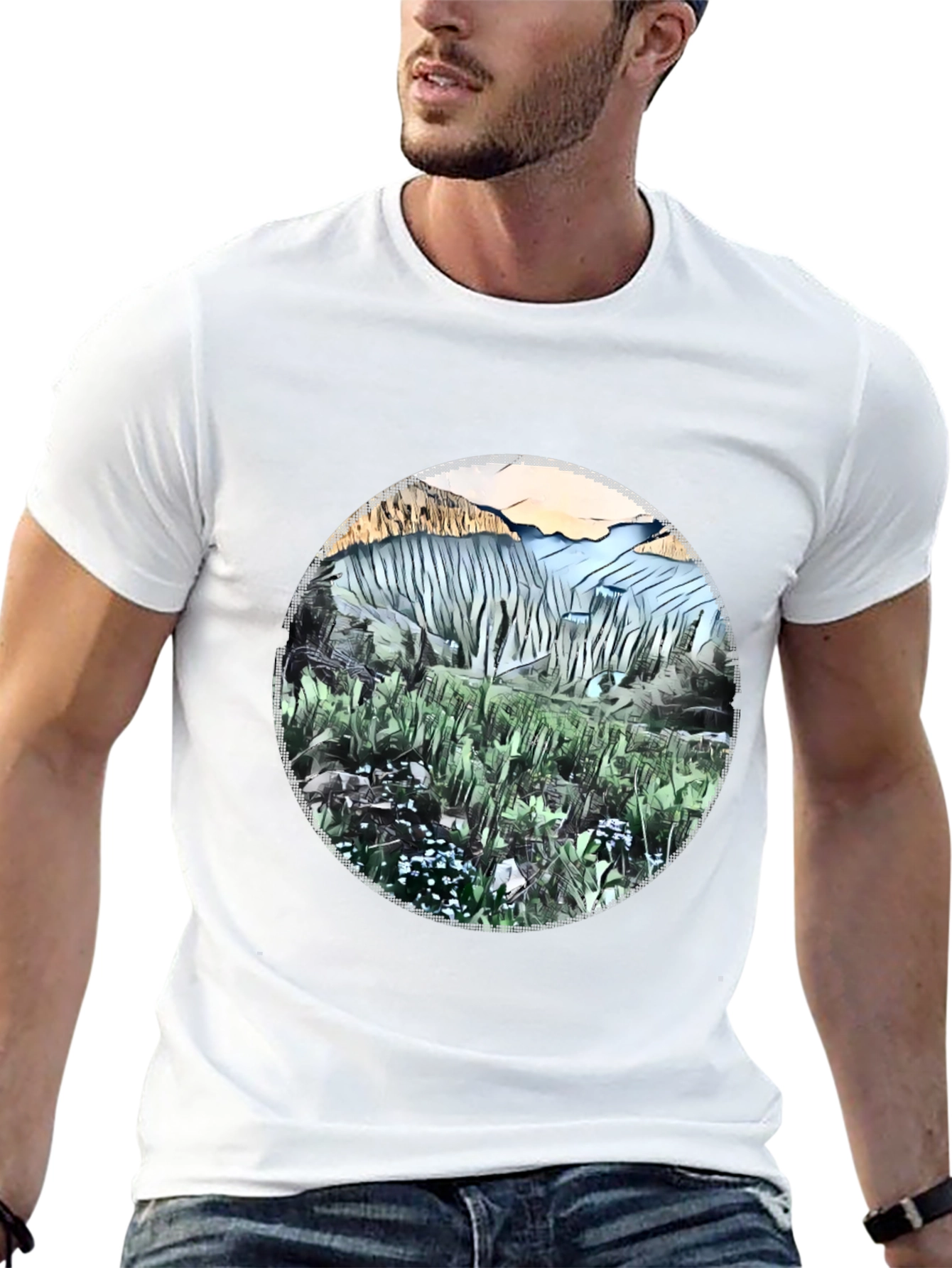 Abstract Mountain View Graphic T-Shirt