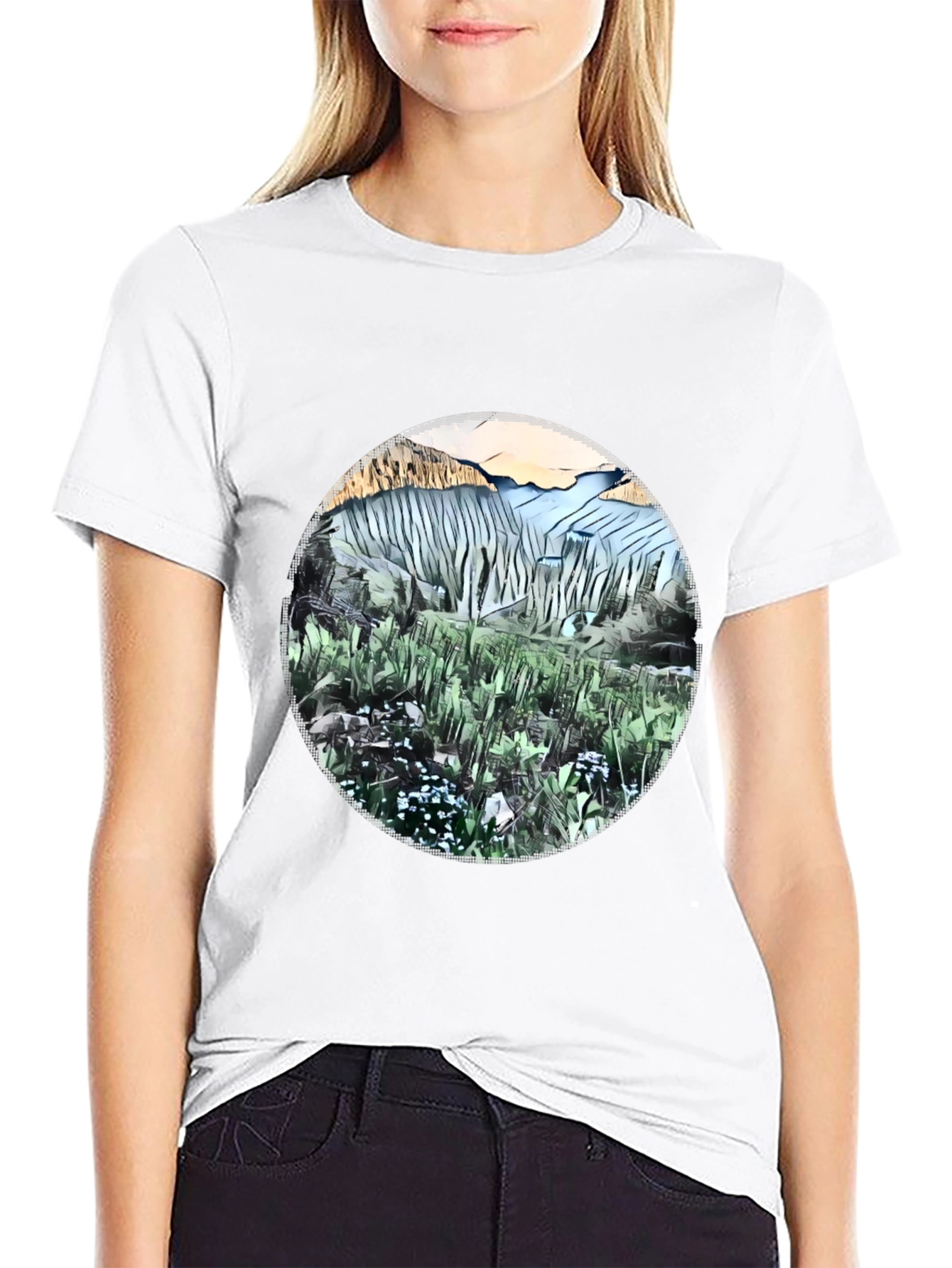 Abstract Mountain View Graphic T-Shirt