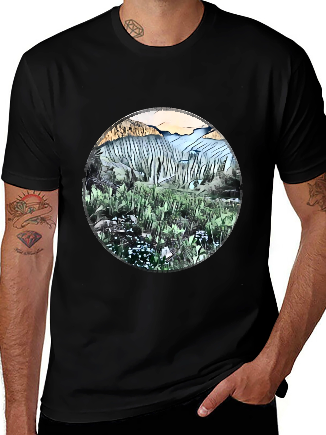 Abstract Mountain View Graphic T-Shirt