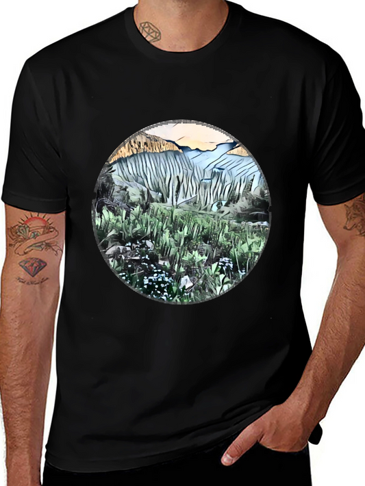 Abstract Mountain View Graphic T-Shirt