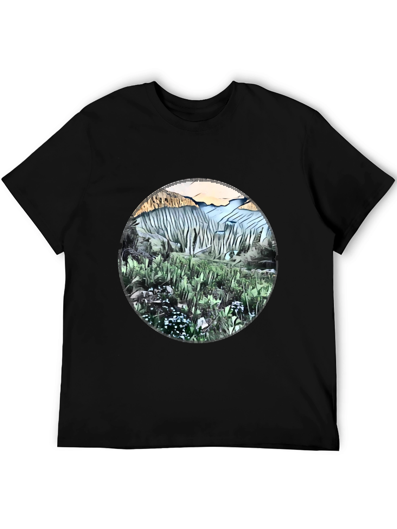 Abstract Mountain View Graphic T-Shirt