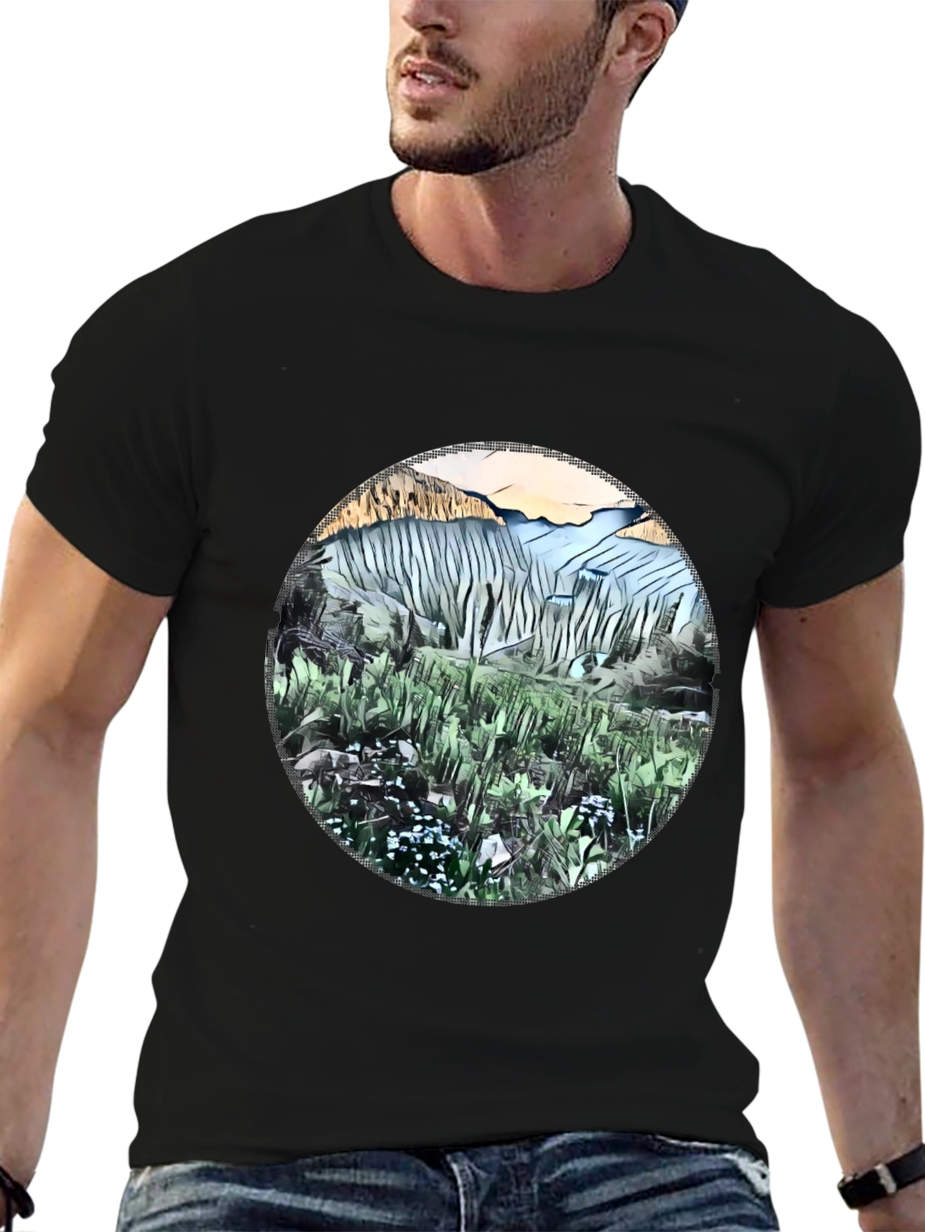 Abstract Mountain View Graphic T-Shirt