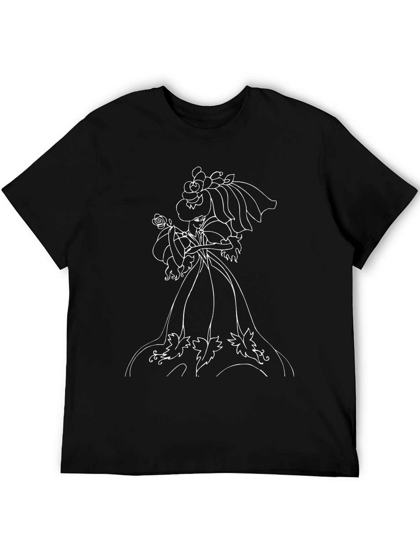 Elegant Floral Woman Graphic Tee - Black