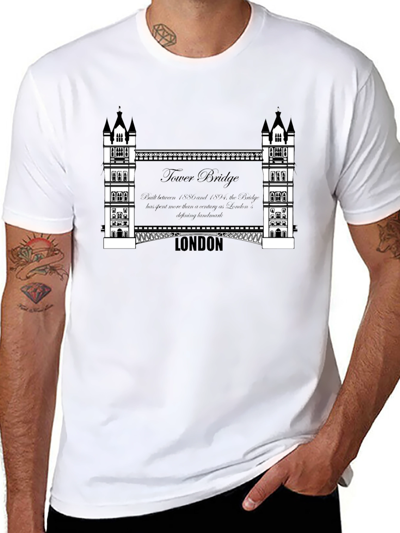 London Tower Bridge Graphic Tee - Mens Black T-Shirt
