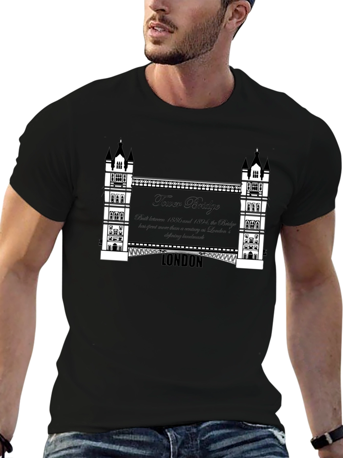 London Tower Bridge Graphic Tee - Mens Black T-Shirt