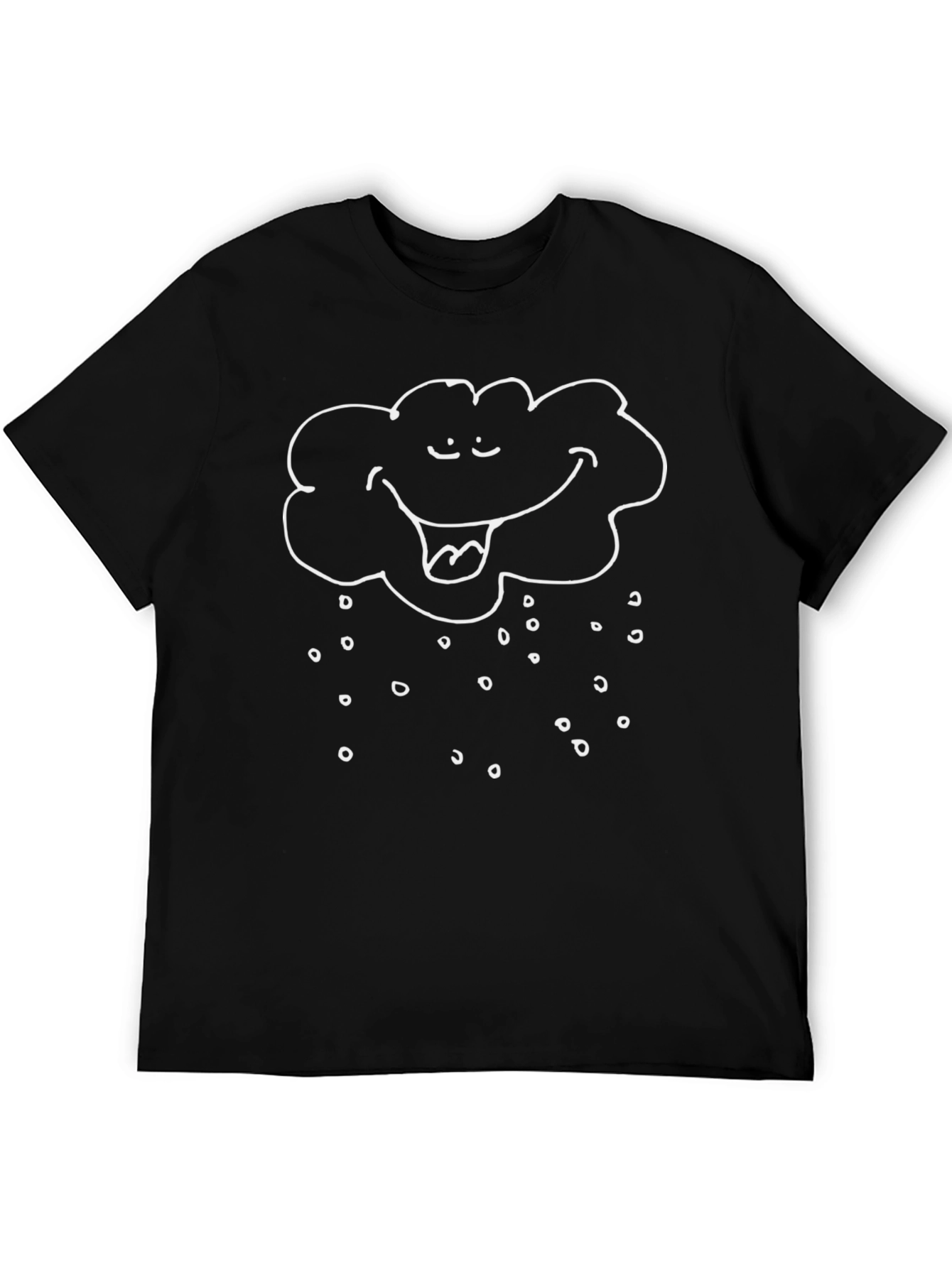 Cloud Rain Smiling Graphic Tee - Black Cotton Shirt