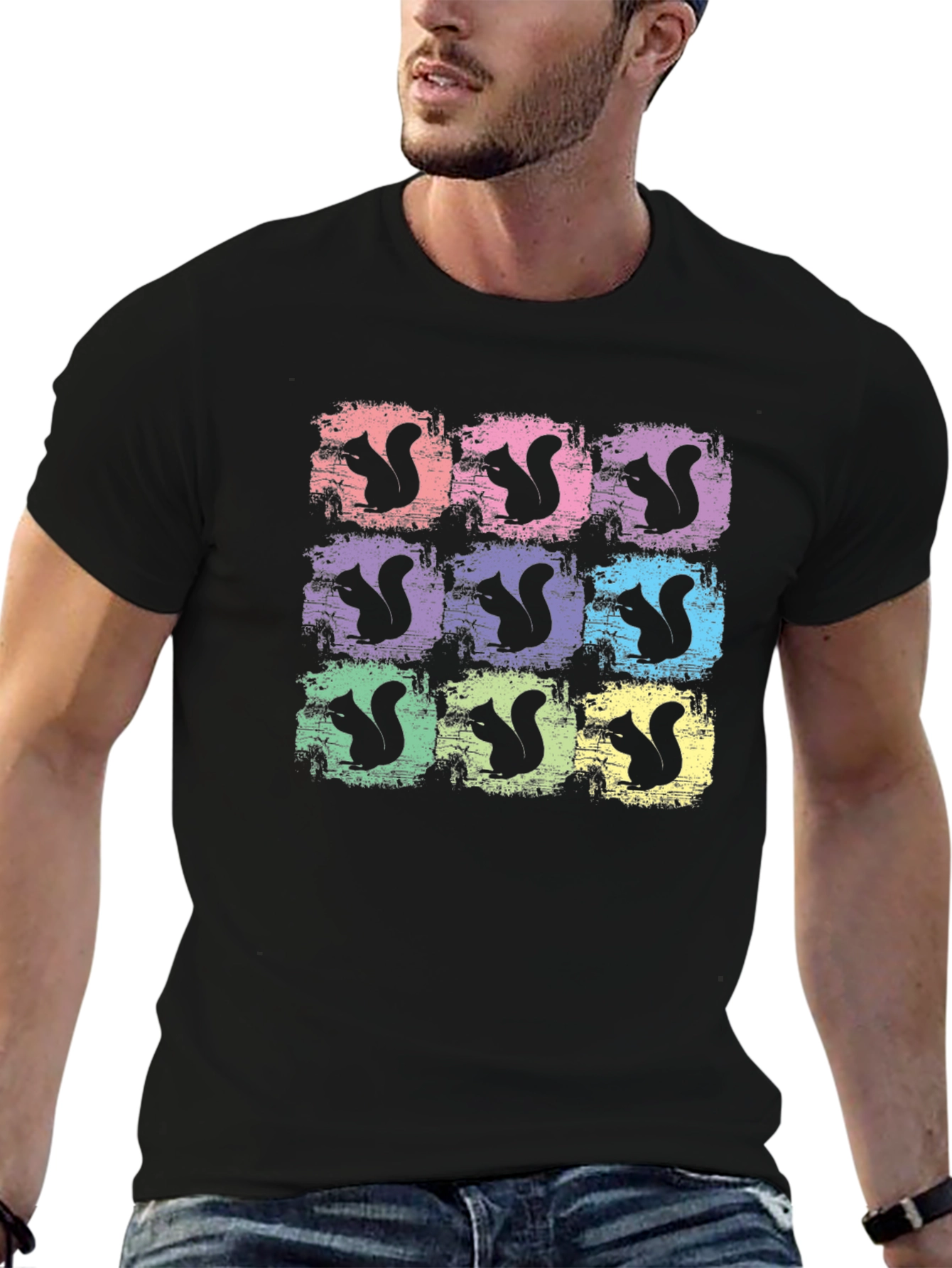 Squirrel Graphic Print Crew Neck T-Shirt