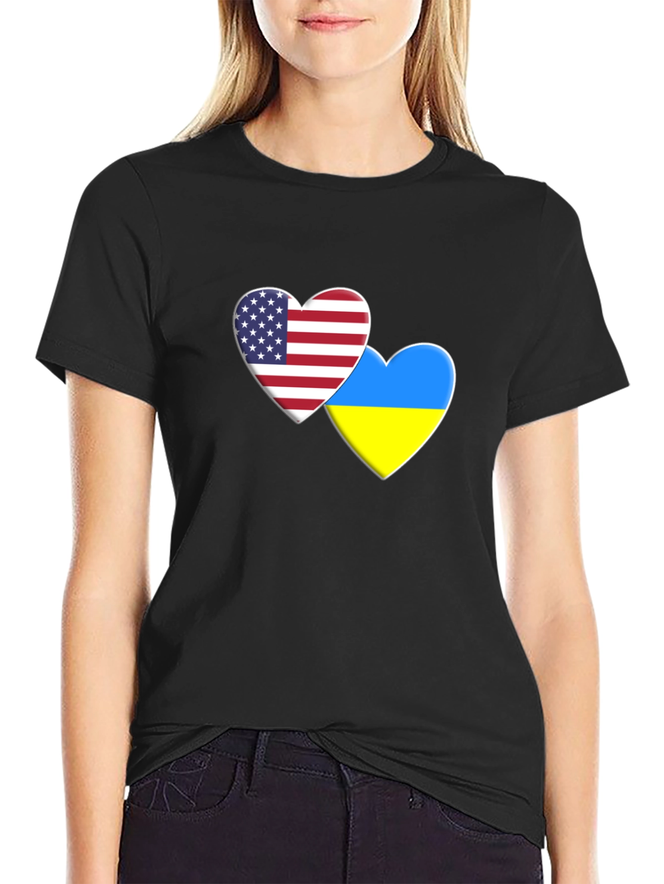 USA & Ukraine Heart Flag T-Shirt