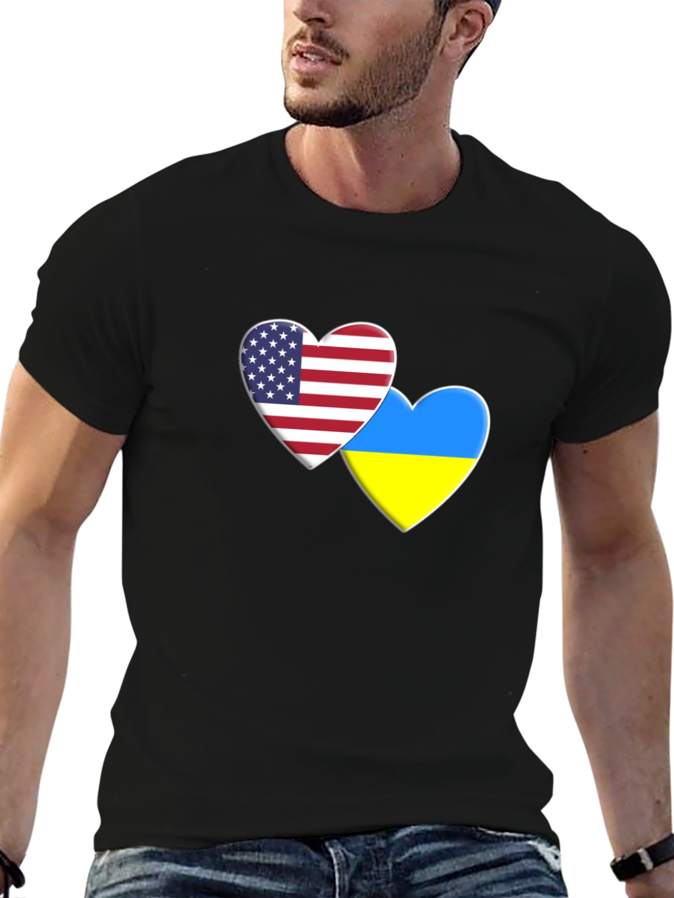 USA & Ukraine Heart Flag T-Shirt